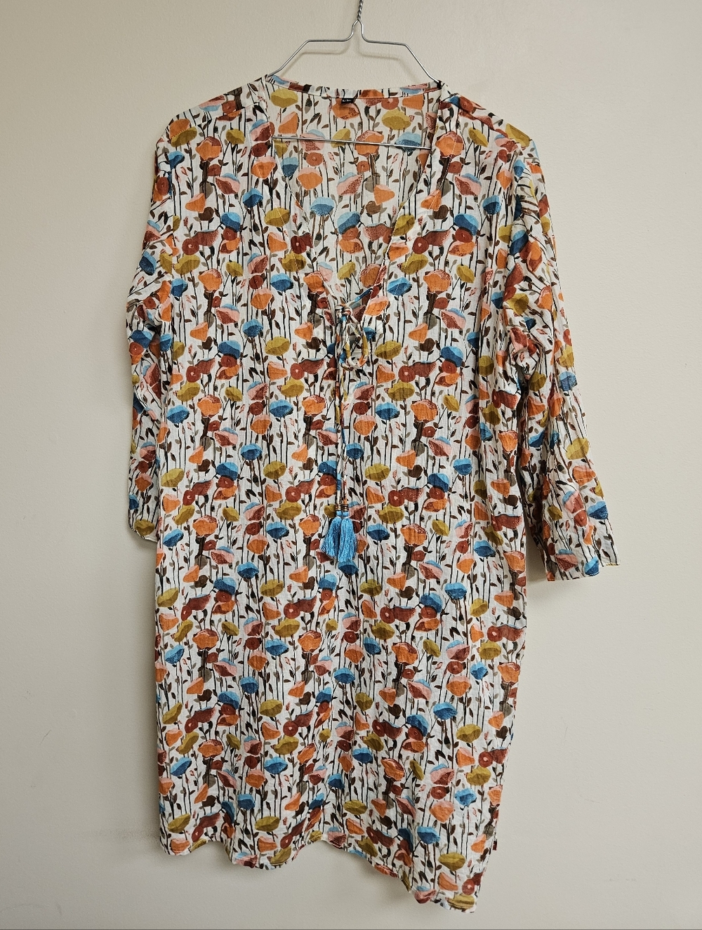 Cotton Floral Coverup Tunic Mini Dress Colorful Spring Summer Beach Top L/XL